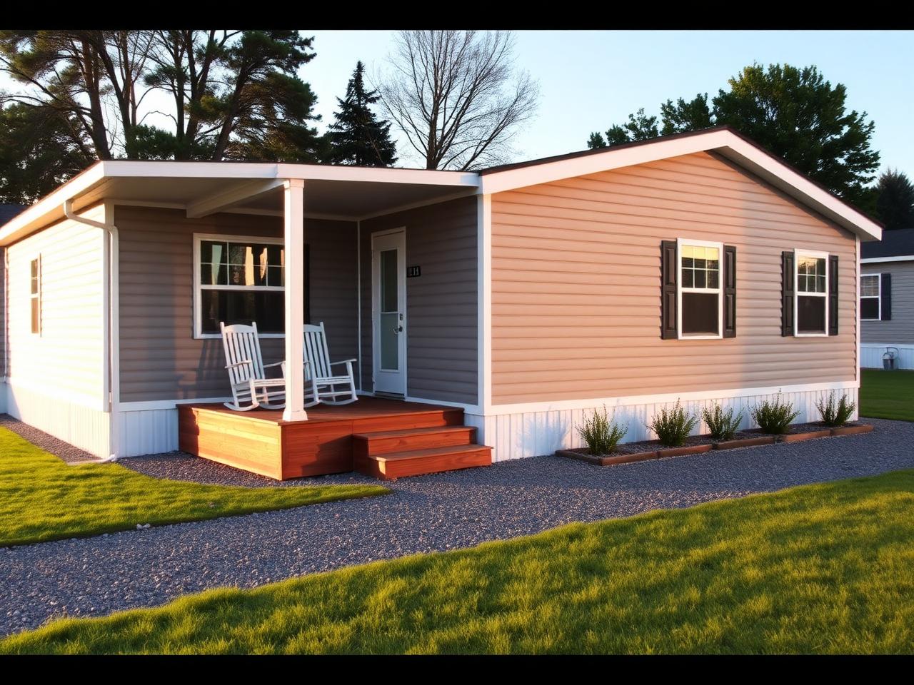 Refurbished double-wide manufactured home with porch
